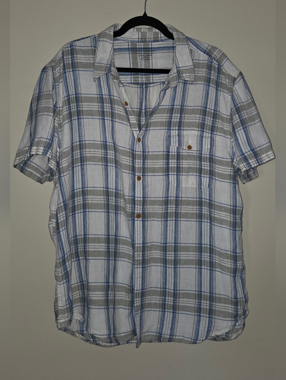 Lucky Brand 100% Linen Plaid Short Sleeve Shirt XXL California fit